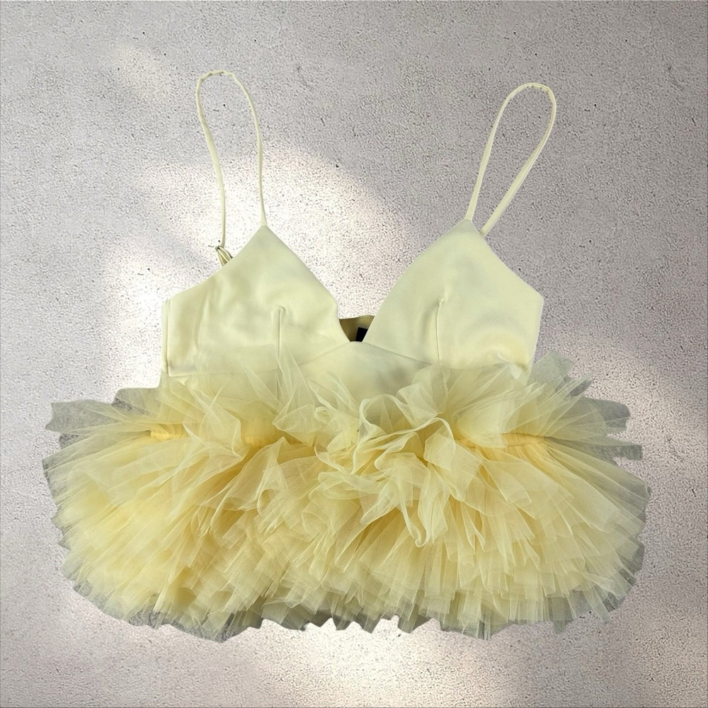 Zara Tulle Tank Blouse Babydoll Peplum Top Butter Yellow NWT Sz S 4772/005/300 - Picture 3 of 7
